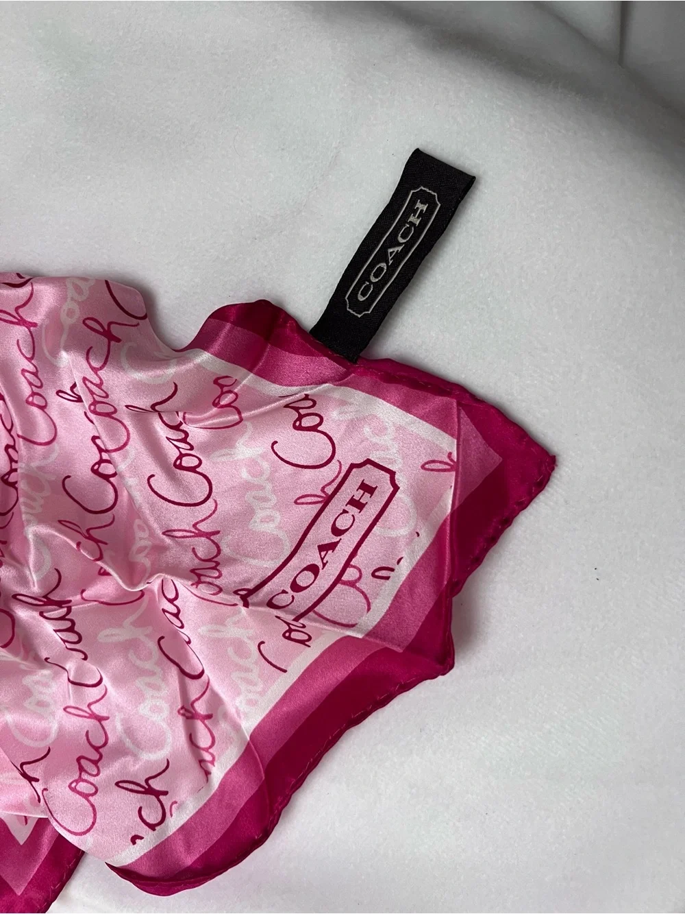 Coach Pink Script Silk Scarf with Fuchsia Border with dust bag included